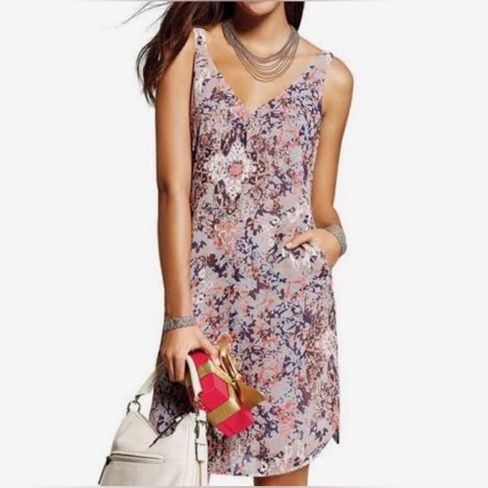 CAbi fresco shift dress S‎ Small abstract Flowy Strappy slip dress lined pockets